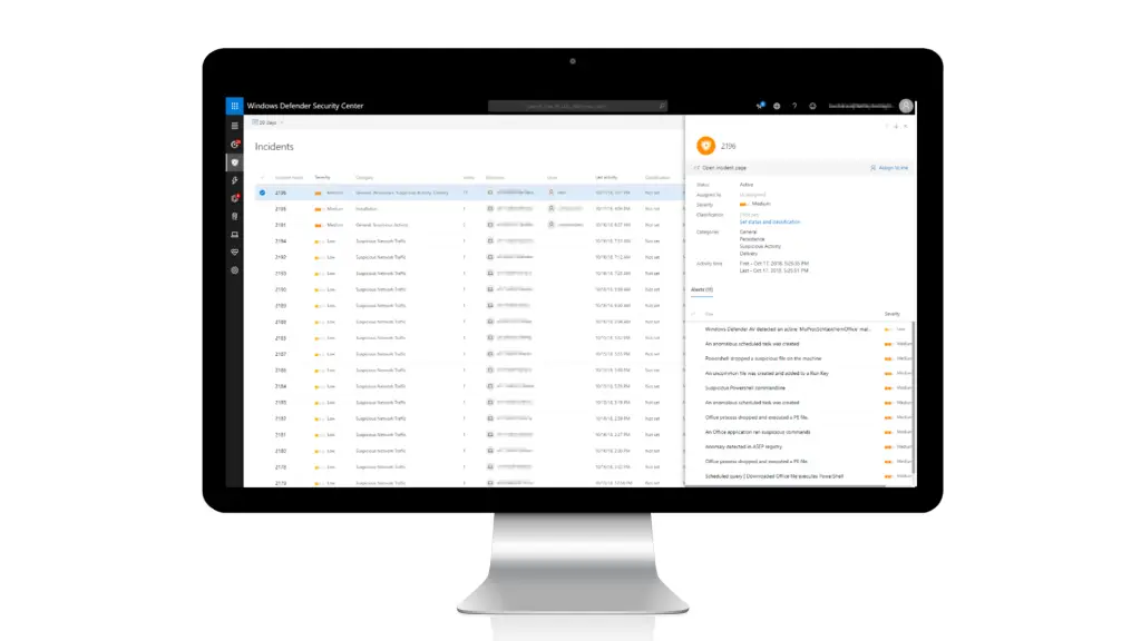 dashboard protection des menaces sur appareil (