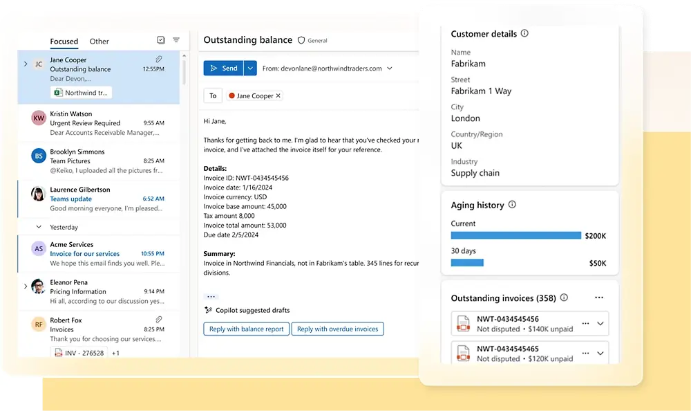 analyse des tâches financière Microsoft Copilot